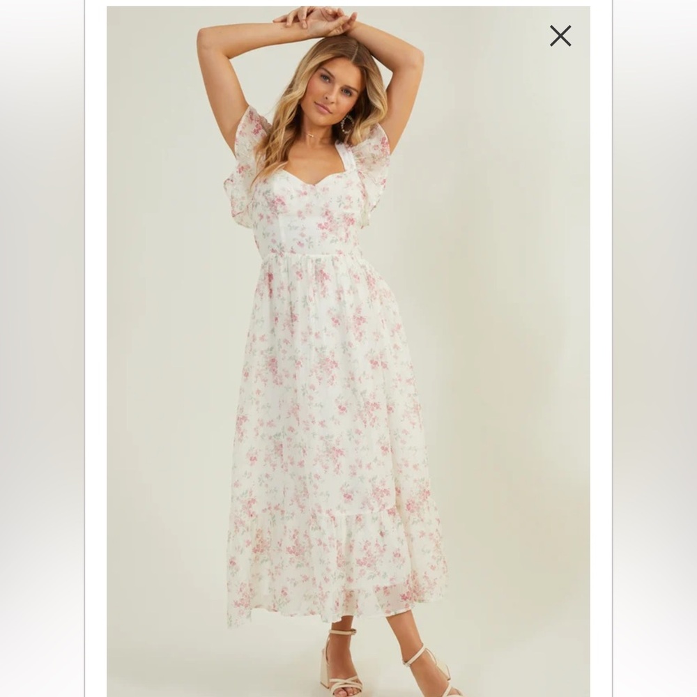 Altar'd State White Maxi Dress with Pink Floral Print
